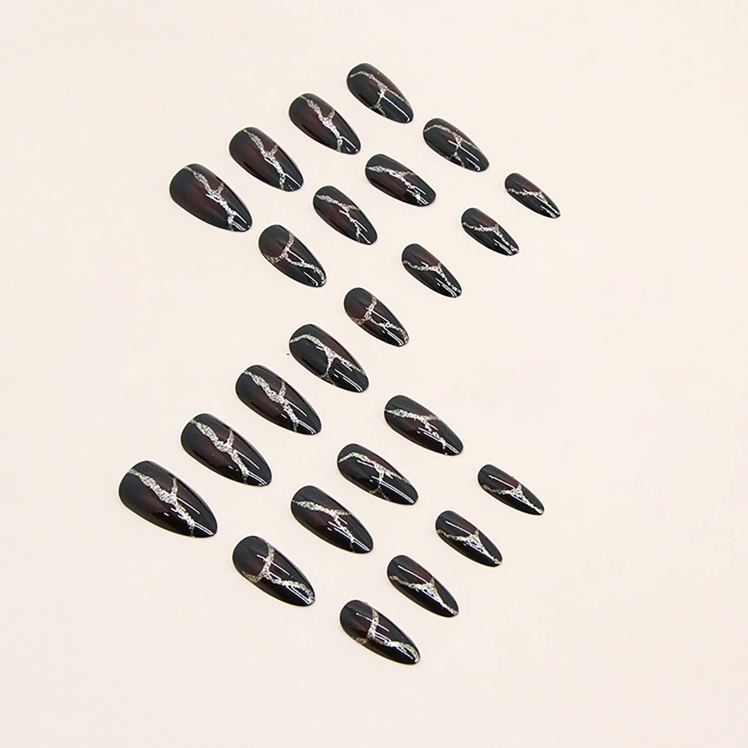 24PCS Black Full Cover Reusable Glossy False Nails Kits, Press on Nails Pointed Medium Length with Gold Lightning Designs Artificial Fingernails Acrylic Fake Nails for Women Glue on Nails Almond Shape - Image 4