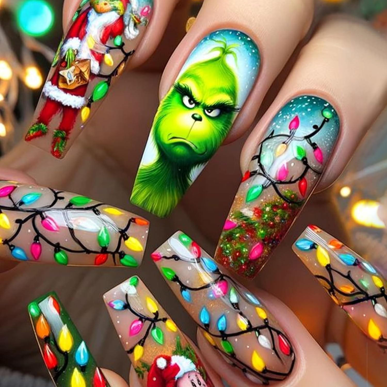 24Pcs Christmas Press on Nails Medium Square Fake Nails Christmas Nail Design Xmas Glue on Nails False Nails Winter Acrylic Nails Christmas Artificial Nails for Women