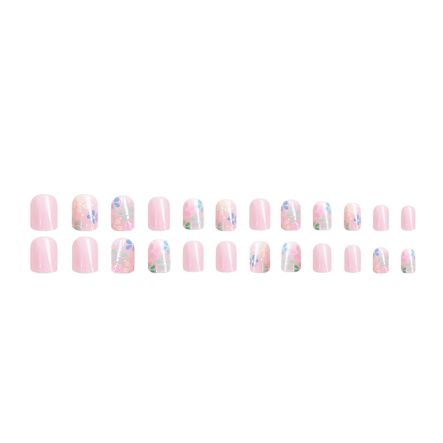 24Pcs Colorful Flower Press-On Nails - Short, Square, Fake, Spring-Summer Nail Art Set, Light Pink Acrylic, Full Cover Glossy False Nails for Women & Girls - Image 4