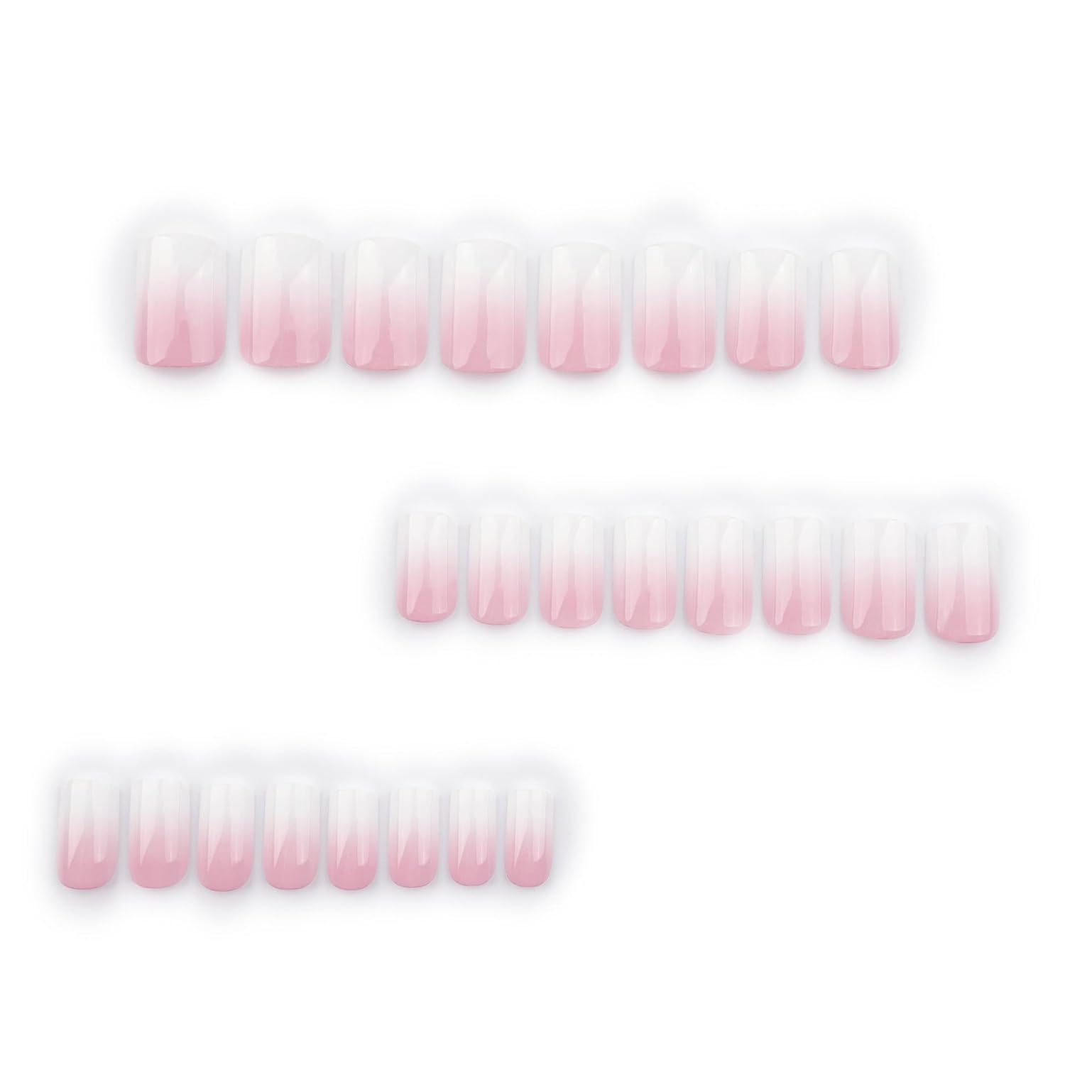 24Pcs Ombre Press on Nails Medium Square Acrylic Fake Nails Pink White Gradation Fake Nails Glossy False Nails Ombre Stick on Nails Full Cover Glue on Nails for Women Girls Nails Decoration - Image 5
