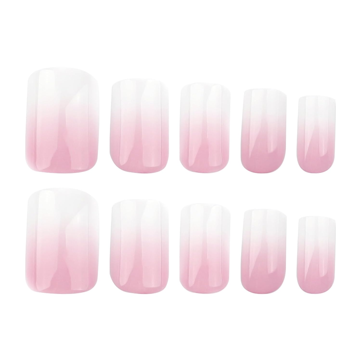 24Pcs Ombre Press on Nails Medium Square Acrylic Fake Nails Pink White Gradation Fake Nails Glossy False Nails Ombre Stick on Nails Full Cover Glue on Nails for Women Girls Nails Decoration - Image 2