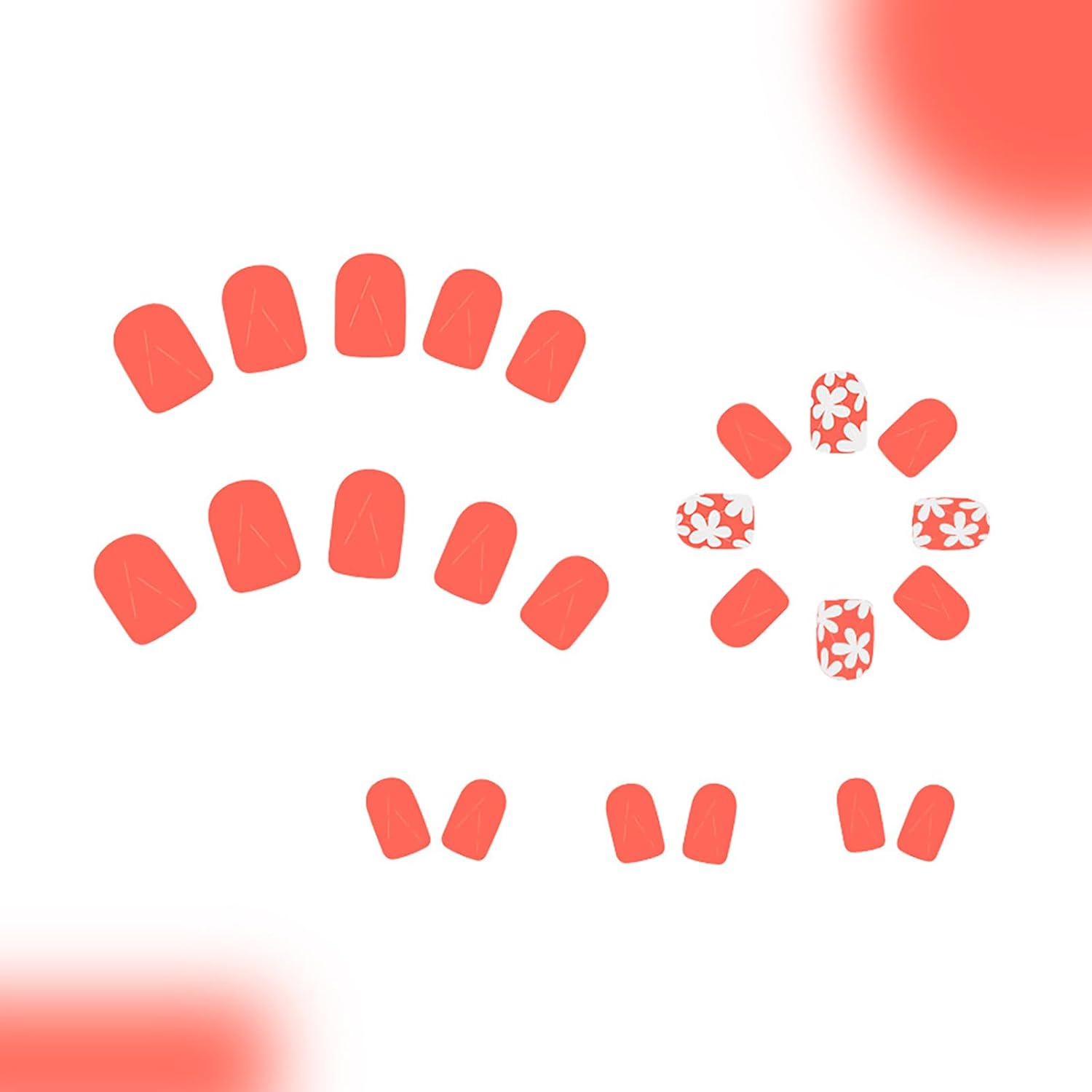 24Pcs Orange Press on Nails Spring Summer Fake Nails with White Flower Design Short Square Acrylic Nails Full Cover Glossy Acrylic Nails Reusable Stick on Nails for Women Spring Summer Nail Art - Image 4