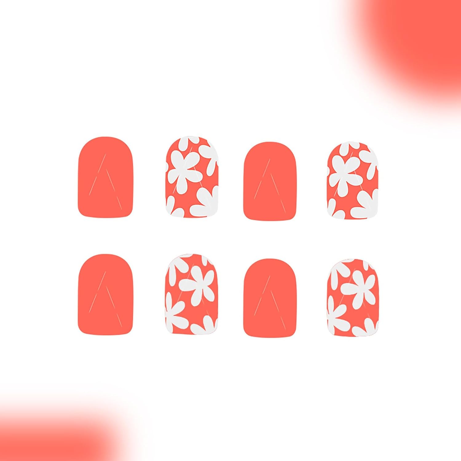 24Pcs Orange Press on Nails Spring Summer Fake Nails with White Flower Design Short Square Acrylic Nails Full Cover Glossy Acrylic Nails Reusable Stick on Nails for Women Spring Summer Nail Art - Image 3