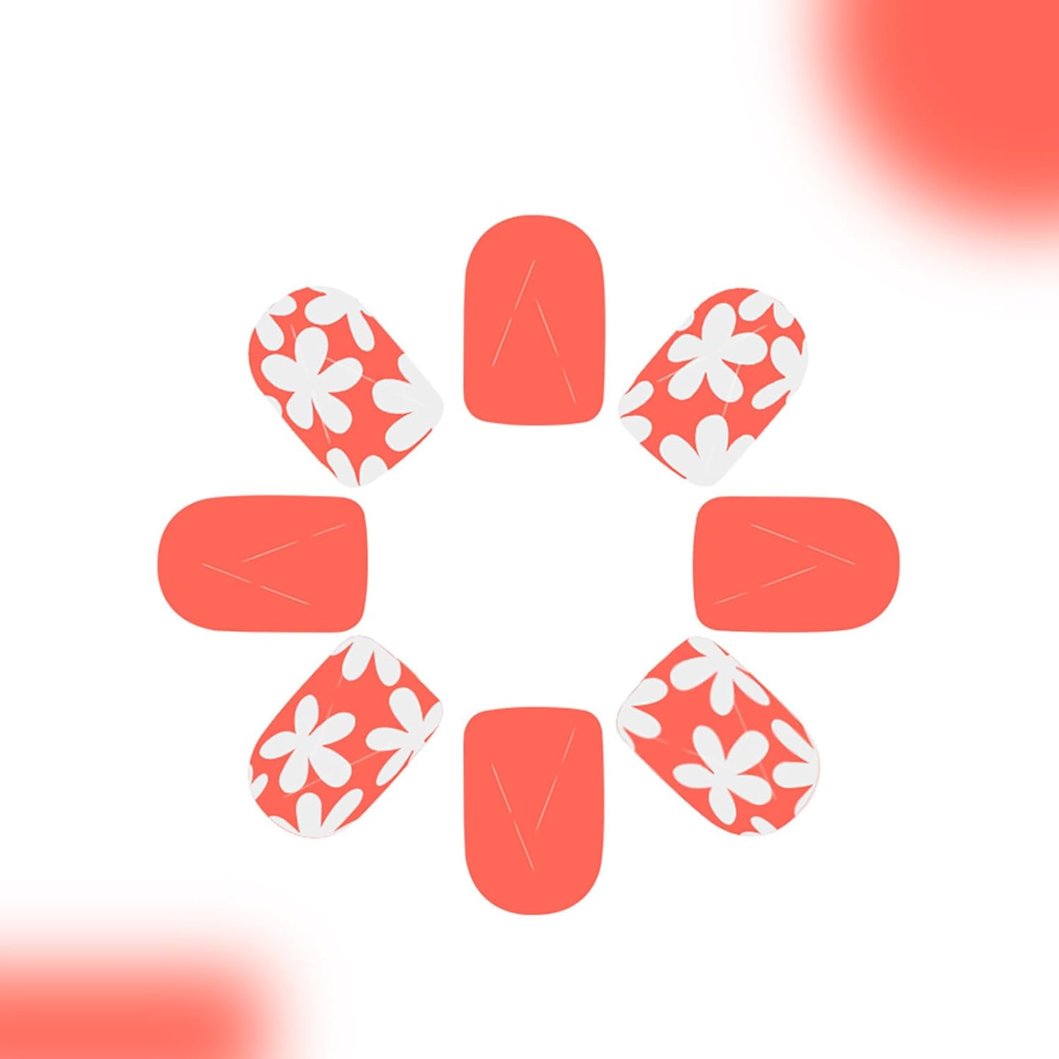 24Pcs Orange Press on Nails Spring Summer Fake Nails with White Flower Design Short Square Acrylic Nails Full Cover Glossy Acrylic Nails Reusable Stick on Nails for Women Spring Summer Nail Art - Image 2