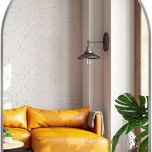 24x36 inch Silver Arched Mirror for Bathroom Vanity Mirror or Wall Decor Arch Mirror Brushed Metal Frame Wall Mounted Mirror for Bathroom LivingRoom Bedroom Entryway