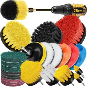 25 Pack Drill Brush Attachment Set, Scrub Pads & Sponge, All Purpose Power Clean Scrubber Brushes with Extend Long Attachment, Car Polishing Pad Kit, Cleaning Supplies for Grout Tile Sink