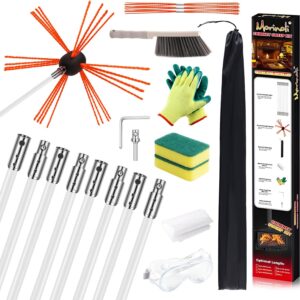 26 Feet Chimney Sweep Kit, Chrome Button Locking System, Chimney Cleaning Kit, Chimney Brush, Chimney Cleaning Tool, Chimney Cleaning System with 8 Flexible Chimney Rods