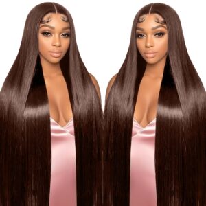 26 Inch Chocolate Brown Lace Front Wig Human Hair 220 Density 9x6 HD Lace Brown Wear and Go Glueless Wigs Pre Plucked Pre Cut Dark Brown Wig Human Hair Straight Glueless Wig for Women