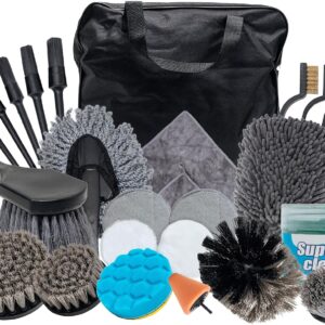 27 Piece Car Accessories Tool Set - Comprehensive Car Detailing Kit with Drill & Soft Brushes, Chrome Polishing Tool, & Car Cleaning Supplies - Ideal Car Wash Kit & Detailing Brush Set