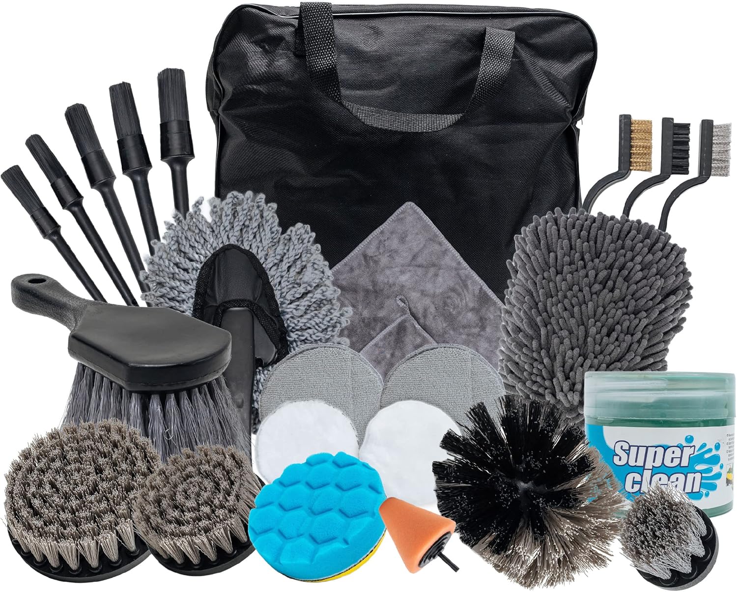 27 Piece Car Accessories Tool Set - Comprehensive Car Detailing Kit with Drill & Soft Brushes, Chrome Polishing Tool, & Car Cleaning Supplies - Ideal Car Wash Kit & Detailing Brush Set