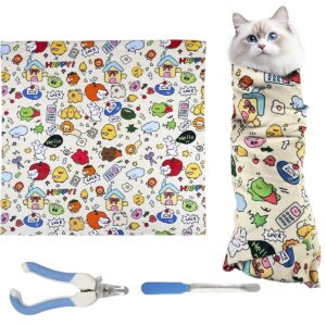 27.6" Cat Grooming Wrap with Nail Clipper, Multifunctional Restraint for Nail Trimming, Machine Washable Pet Grooming Tool