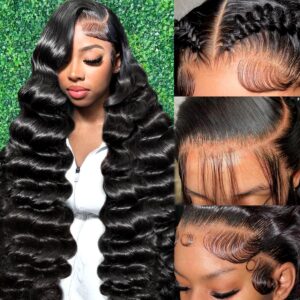 28 Inch 13x6 Lace Front Wigs Human Hair Pre Plucked Body Wave HD Transparent Lace Frontal Wigs Human Hair 180 Density Glueless Wig with Baby Hair for Women