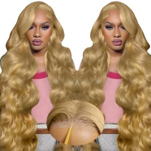28 Inch Honey Blonde Wig Human Hair 200% Density 7x5 Blonde Lace Front Wigs Human Hair Body Wave 27# Colored Wear and Go Glueless Wigs Pre Plucked Pre Cut