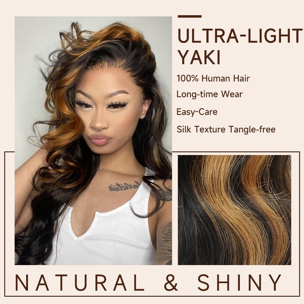 28 Inch Ombre Lace Front Wig Human Hair 1B/30 Body Wave Highlight Lace Front Wigs Human Hair Colored 13x4 Ombre Brown Wig Human Hair 200% Density Glueless HD Lace Frontal Wigs Human Hair - Image 6