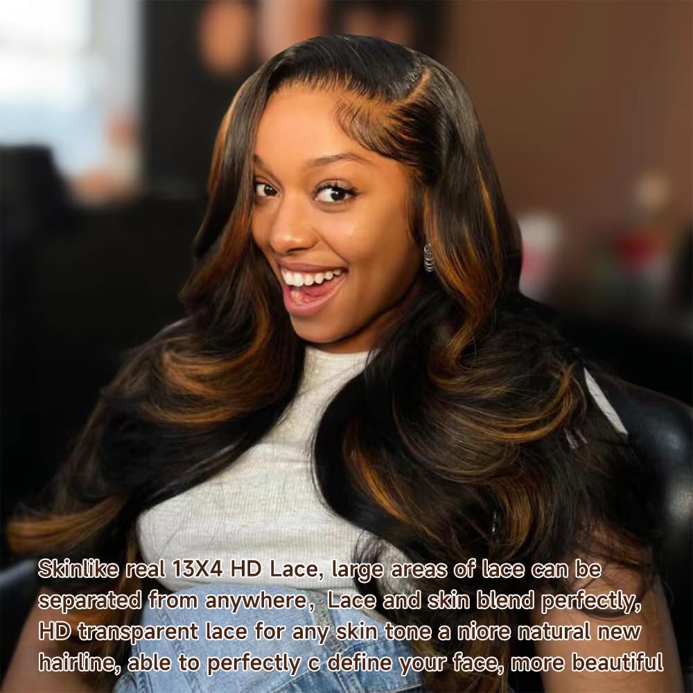 28 Inch Ombre Lace Front Wig Human Hair 1B/30 Body Wave Highlight Lace Front Wigs Human Hair Colored 13x4 Ombre Brown Wig Human Hair 200% Density Glueless HD Lace Frontal Wigs Human Hair - Image 5