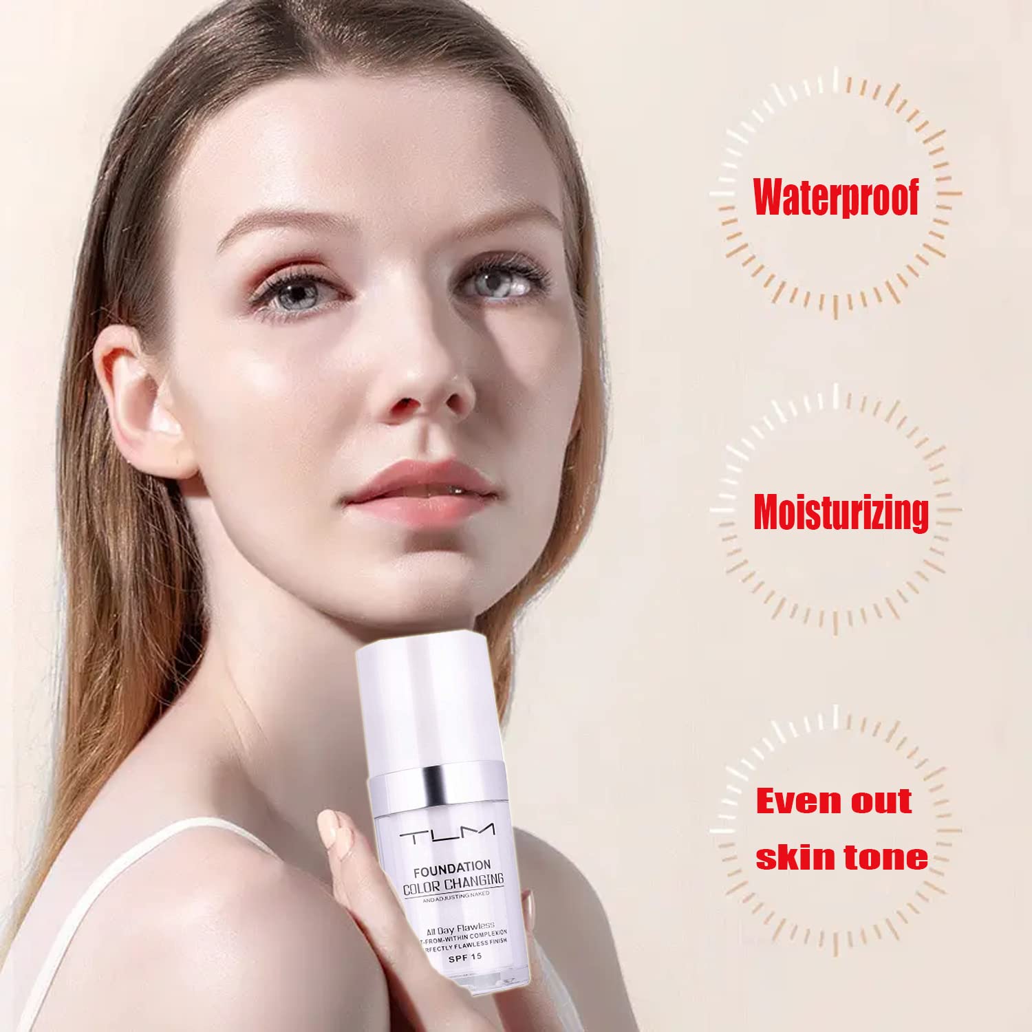 2Pcs 30ml TLM Colour Changing Foundation Makeup Concealer Cover Cream Full Coverage Flawless Liquid Base Nude Face Liquid Cover Concealer Change Skin Tone All-Day Moisturizing Foundation for Women&Girls - Image 6