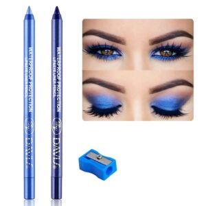 2Pcs Bright Blue & Dark Blue Eyeliner Pen Set, Pearl Metallic Glitter Eyeliner Pencil Kit - Waterproof Professional Eye Makeup - Eye Liners for Women - E1