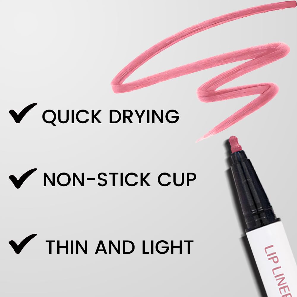 2Pcs Longwear Liquid Lip Liner Stain Marker Pen Set Long Lasting Waterproof, Dusty Warm Pink Matte Semi Permanent 24 Hour Lip Liner and Lipstick Combo, Color Stay Lipliner All Day, Lips Stain peel off - Image 4
