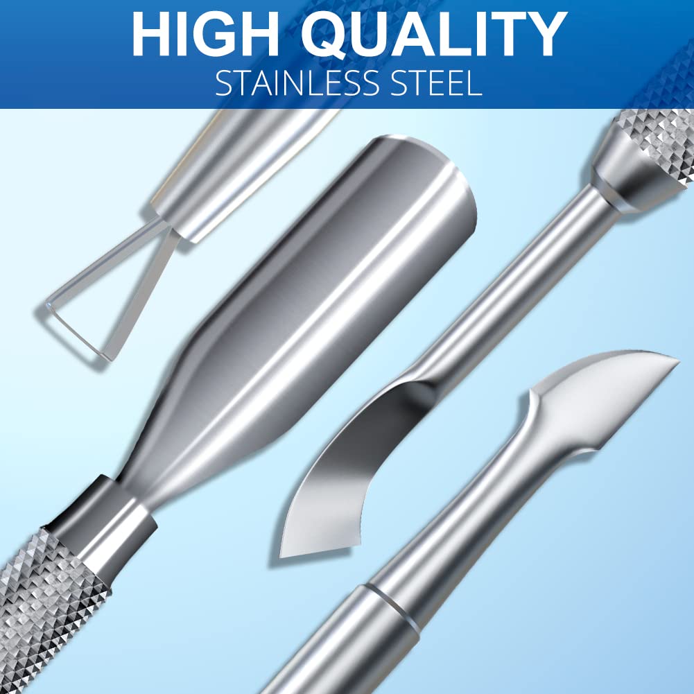 2PCS Metal Silver Cuticle Pusher and Cutter Remover Salon Quality Stainless Steel Gel Nail Polish Peeler Scraper Durable Professional Manicure Pedicure Cleaner Tool For Fingernail and Toenail - Image 6