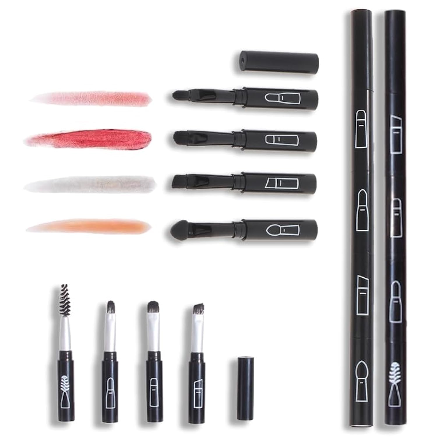 2PCS Real Techniques Travel Makeup Brush Set - 4 in 1 Mini Portable Brushes - Detachable Eyeshadow, Eyebrow, Screw, Lip Brush for Foundation, Concealer (Black)