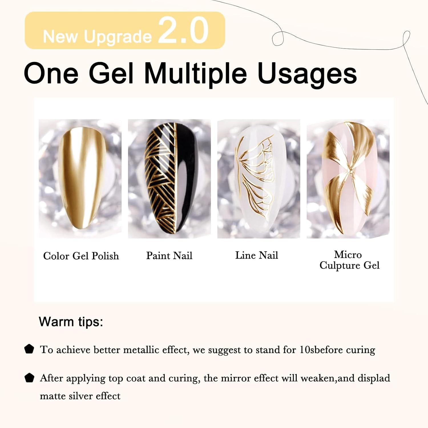 2pcs Sliver&Gold Metallic Mirror Painting Gel Polish - Image 4
