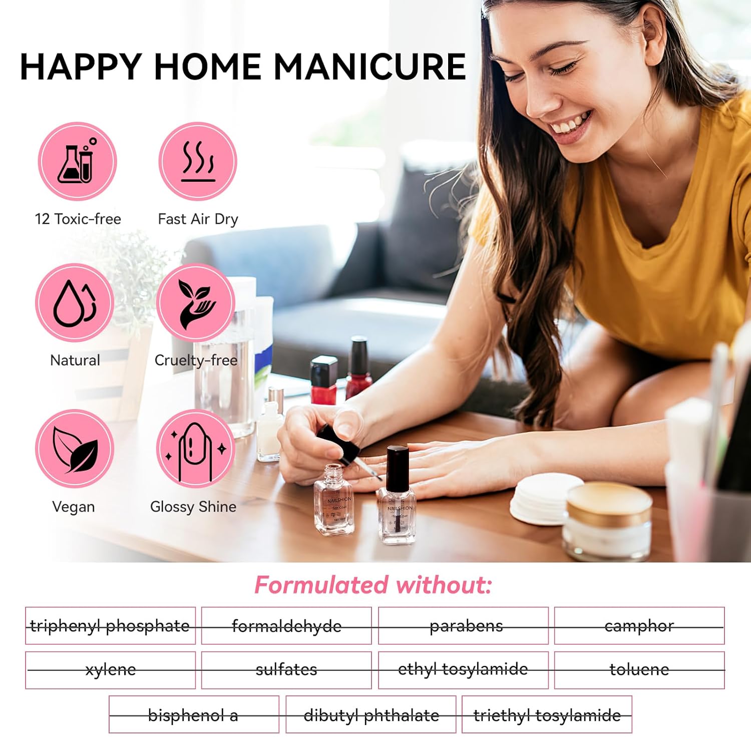 2Pcs Top Coat for Nail Polish, Quick Air Dry Clear Regular Nail Polishes High Shine Finish Long-Lasting Color Protection No Chip Vegan Hema-free Non-gel Salon Nail Art Gift for Women - Image 3