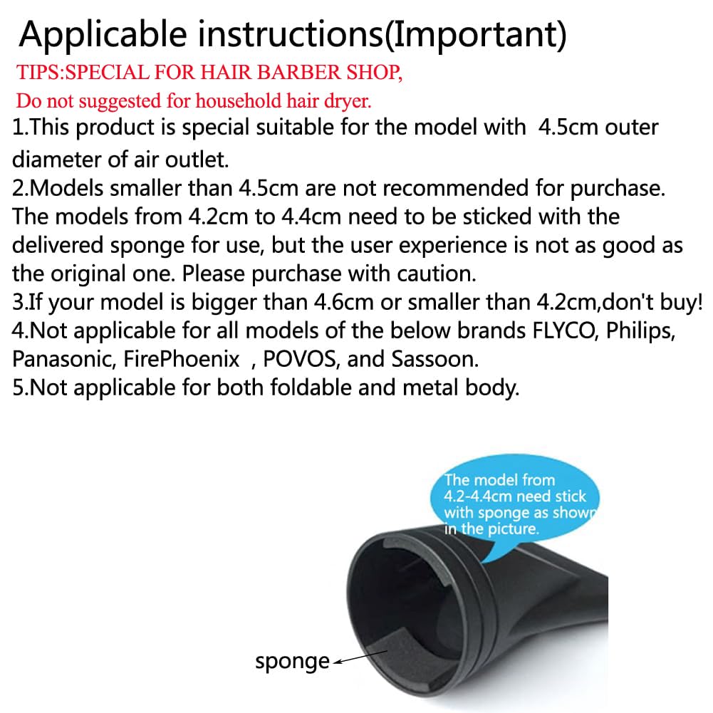 2PCS(Special for Hair Barber Shop,Not for Most of Home Hair Dryer)4.5cm Black Plastic Salon Hair Dryer Nozzle Replacement Narrow Concentrator Replacement Blow Flat Hair Drying Nozzle - Image 2