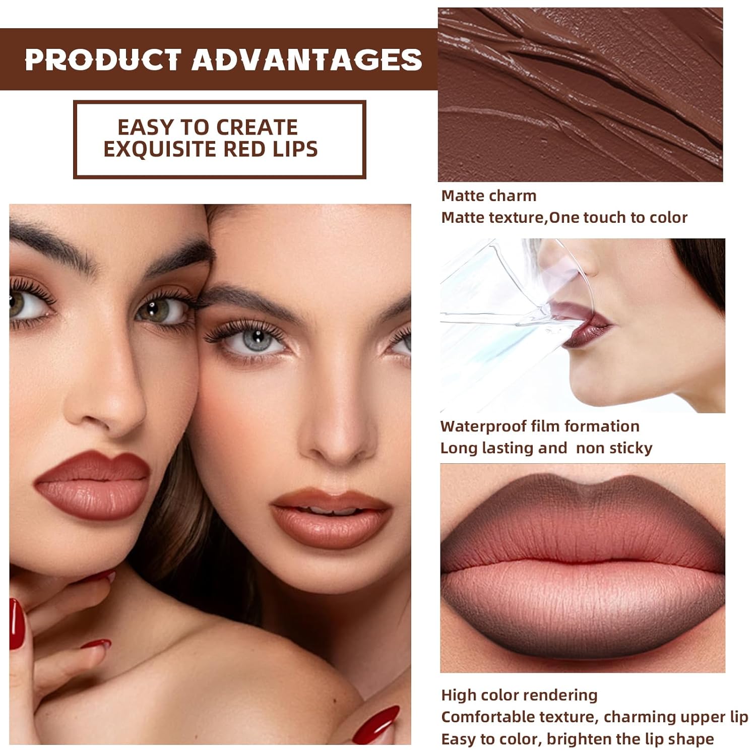 3 Colors 2 in 1 Lip Liner Set, Matte Nude Dark Brown Red Lip Liner Plumping Smooth Creamy Lip Pencil, High Pigmented Long lasting Light Brown Lipstick Makeup, 02+04+06 - Image 2