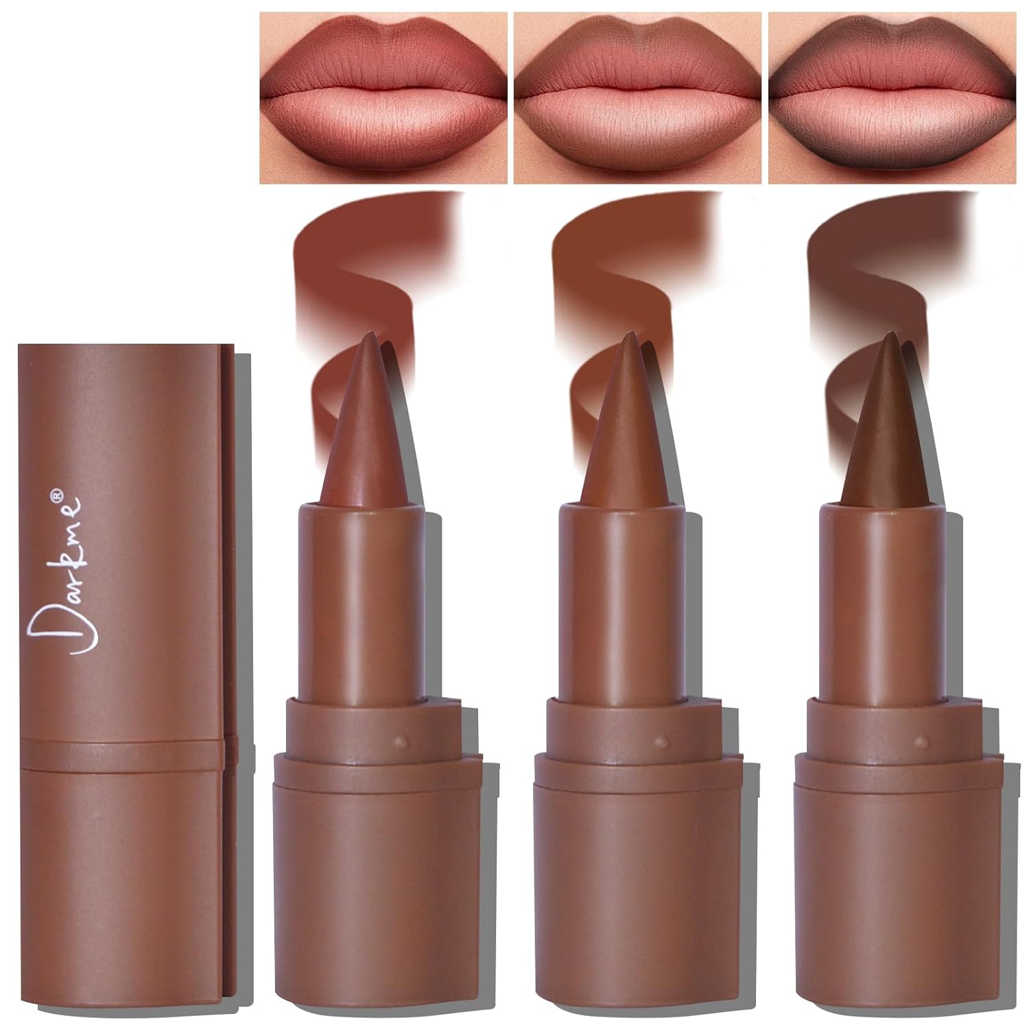 3 Colors 2 in 1 Lip Liner Set, Matte Nude Dark Brown Red Lip Liner Plumping Smooth Creamy Lip Pencil, High Pigmented Long lasting Light Brown Lipstick Makeup, 02+04+06