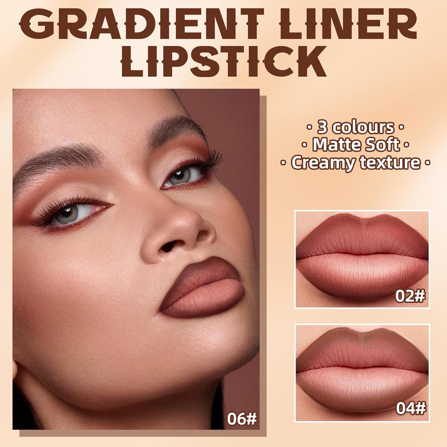 3 Colors 2 in 1 Lip Liner Set, Matte Nude Dark Brown Red Lip Liner Plumping Smooth Creamy Lip Pencil, High Pigmented Long lasting Light Brown Lipstick Makeup, 02+04+06 - Image 6