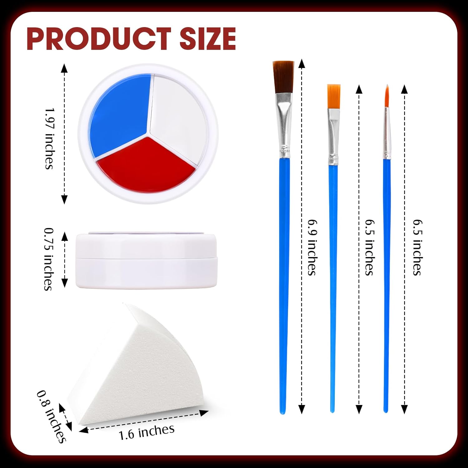 3 Colors Face Body Paint [Blue White Red] + 3pc Sponge + 3pc Brush, USA Themed Accessories Flag Color Eye Black for Sport, Face Paint Halloween Makeup Kit for Clown Vampire Harley Quinn Joker Makeup - Image 9