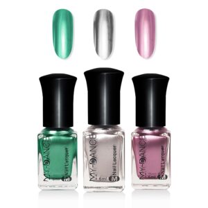 3 Colors Mirror Metallic Nail Polish Set, Metallic Chrome Quick Dry Nail Art Polish - Bright and Shiny Finish, Long-Lasting Mirror Shine Effect 6 ml/Bottle -#B