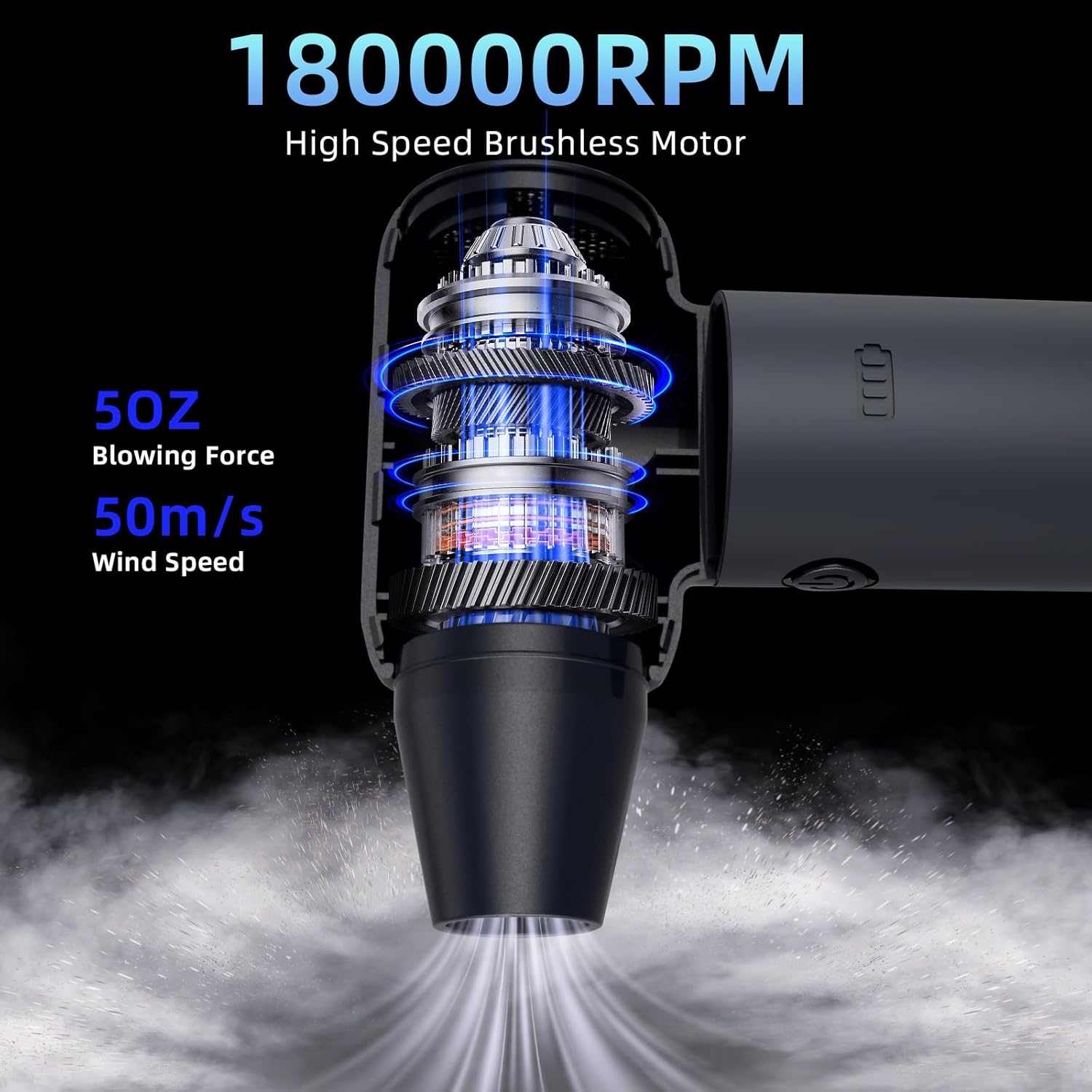 3-Gear Electric Portable Air Duster - 180000RPM Jet Dryer Blower, No Canned Air, Jet Fan for Car Dry, Computer Cleaning - Image 2