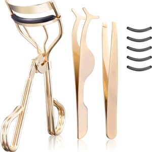 3-in-1 Professional Eyelash Curler Kit – Salon-Perfect Lashes at Home!Includes: Eyelash Curler (w/Replacement Pad), Eyebrow Tweezers & Curved Applicator Toolr – Travel-Friendly & Pain-Free (Gold)