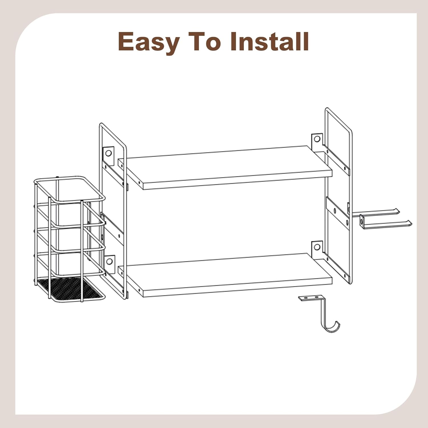 3-in-1 Wall Mounted Hair Dryer Holder with 2 Tier Shelves & Detachable Basket, Space Saving Organizer for Bathroom, Kitchen, Bedroom, Rust-Resistant, Easy Install - Image 7