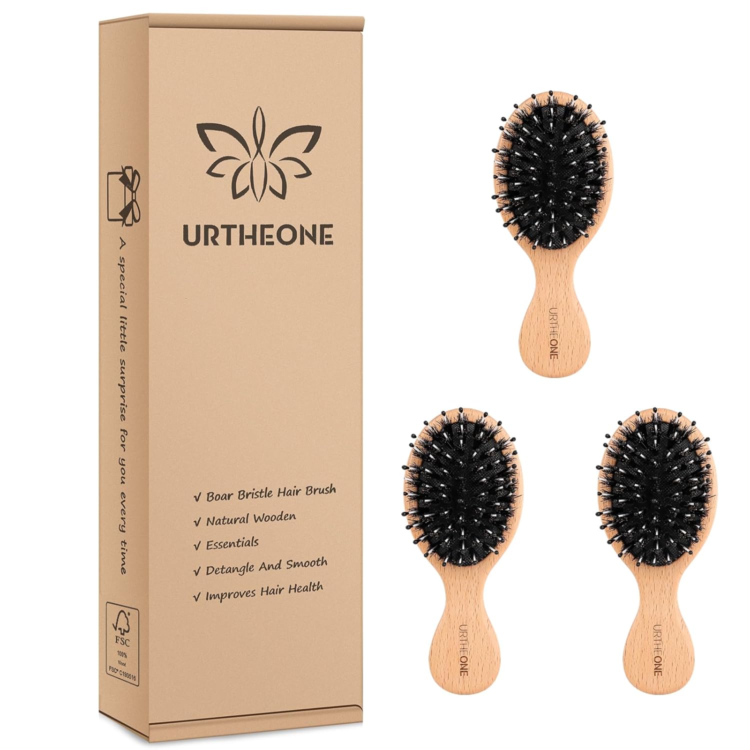 3 Piece Mini Boar Bristle Paddle Hair Brush Set for All Hair Types Travel Size - Image 7