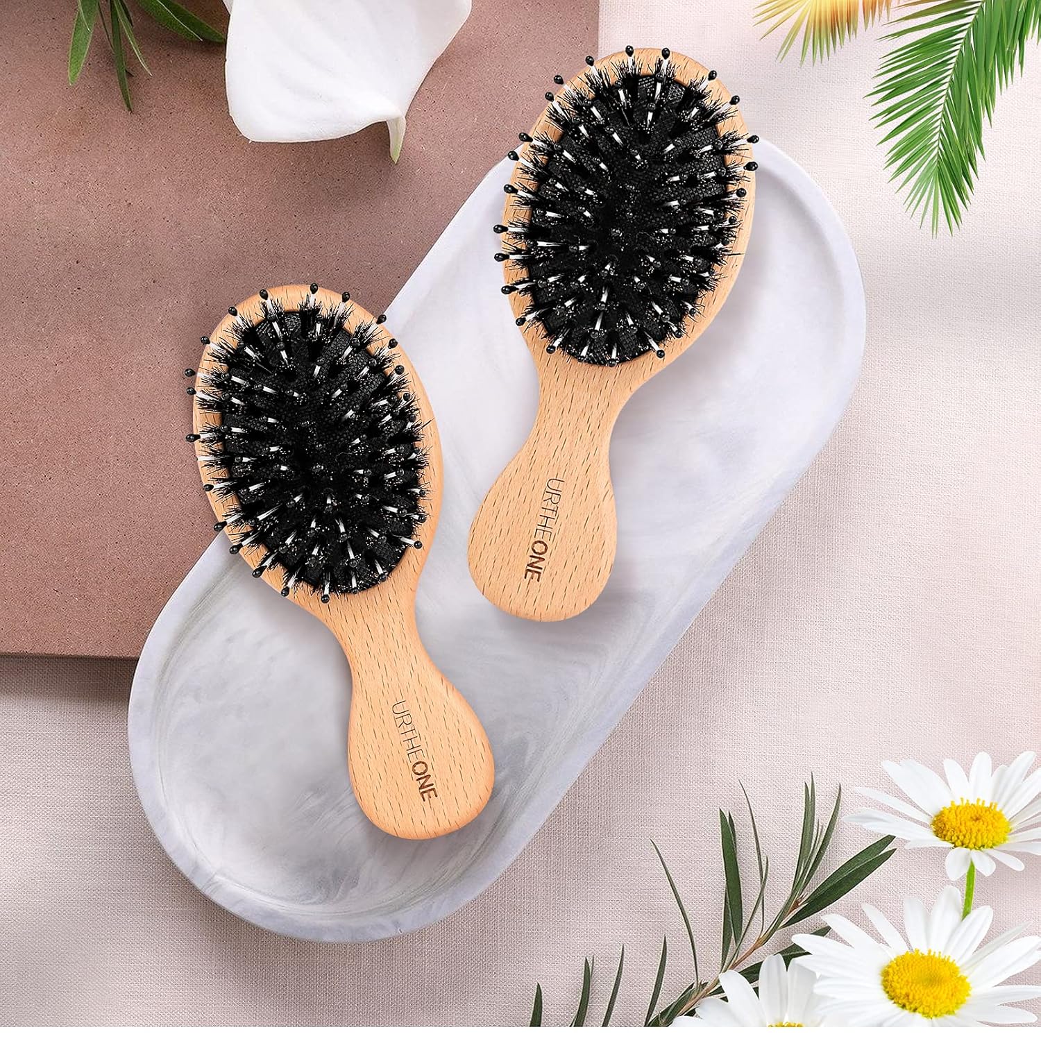 3 Piece Mini Boar Bristle Paddle Hair Brush Set for All Hair Types Travel Size - Image 6