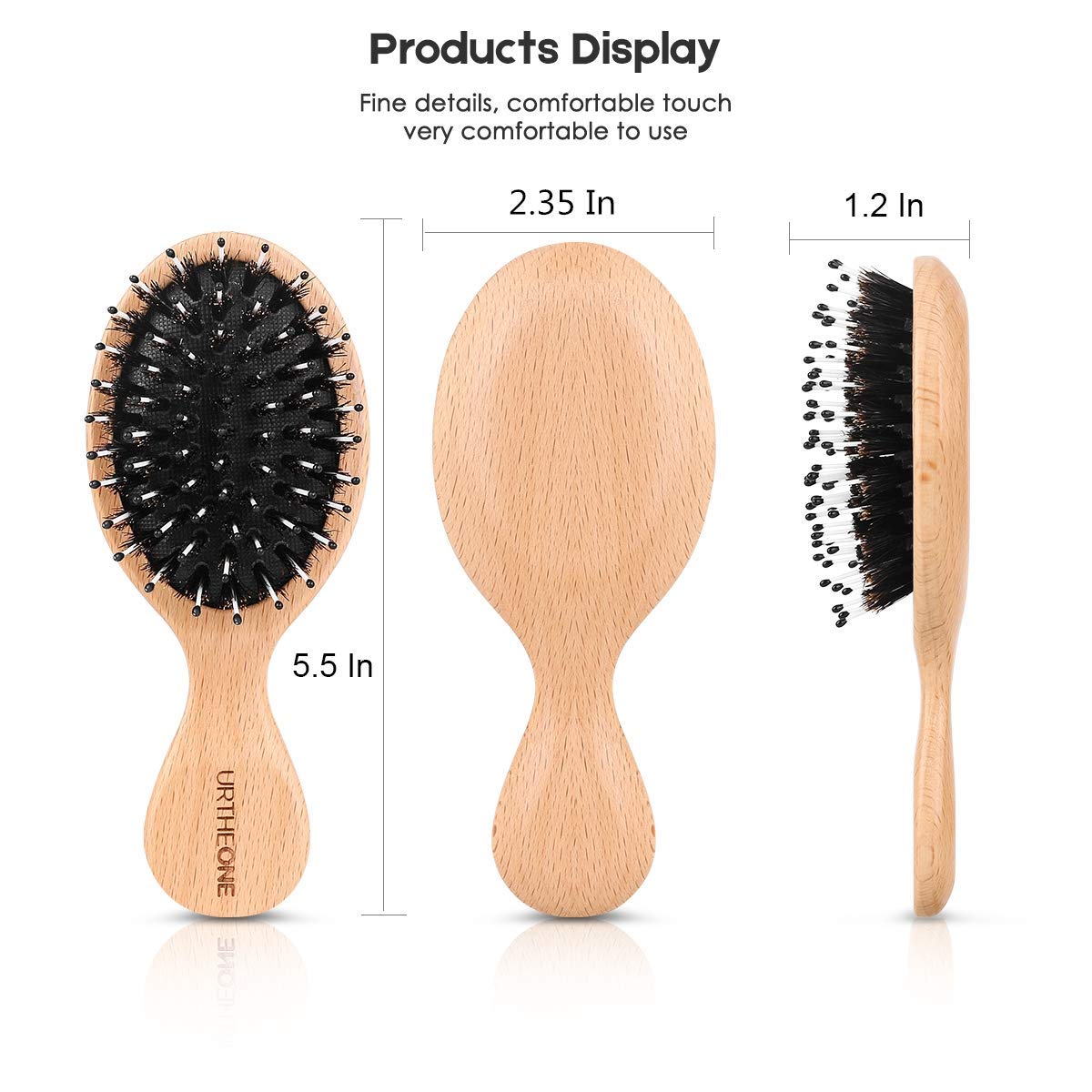 3 Piece Mini Boar Bristle Paddle Hair Brush Set for All Hair Types Travel Size - Image 4