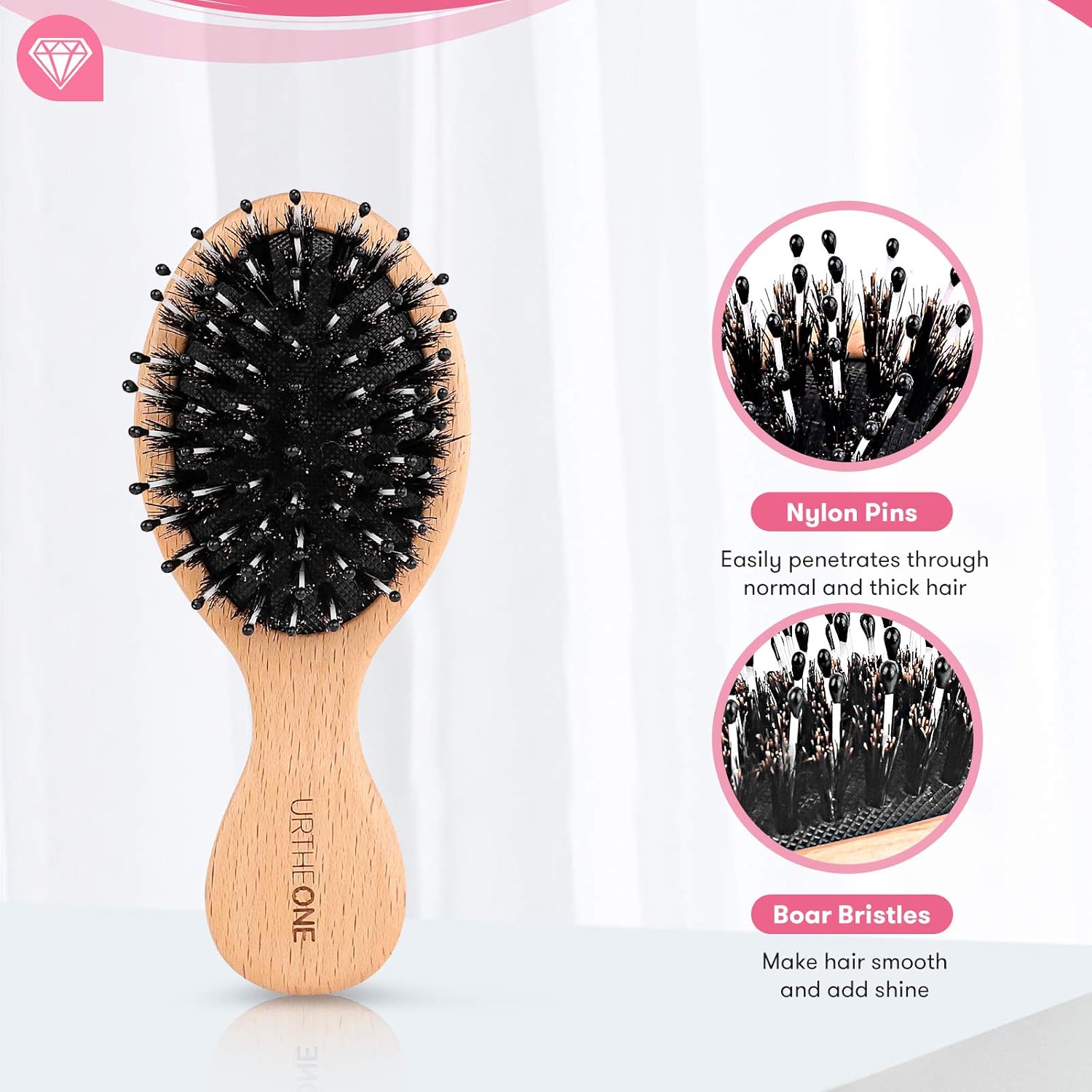 3 Piece Mini Boar Bristle Paddle Hair Brush Set for All Hair Types Travel Size - Image 3