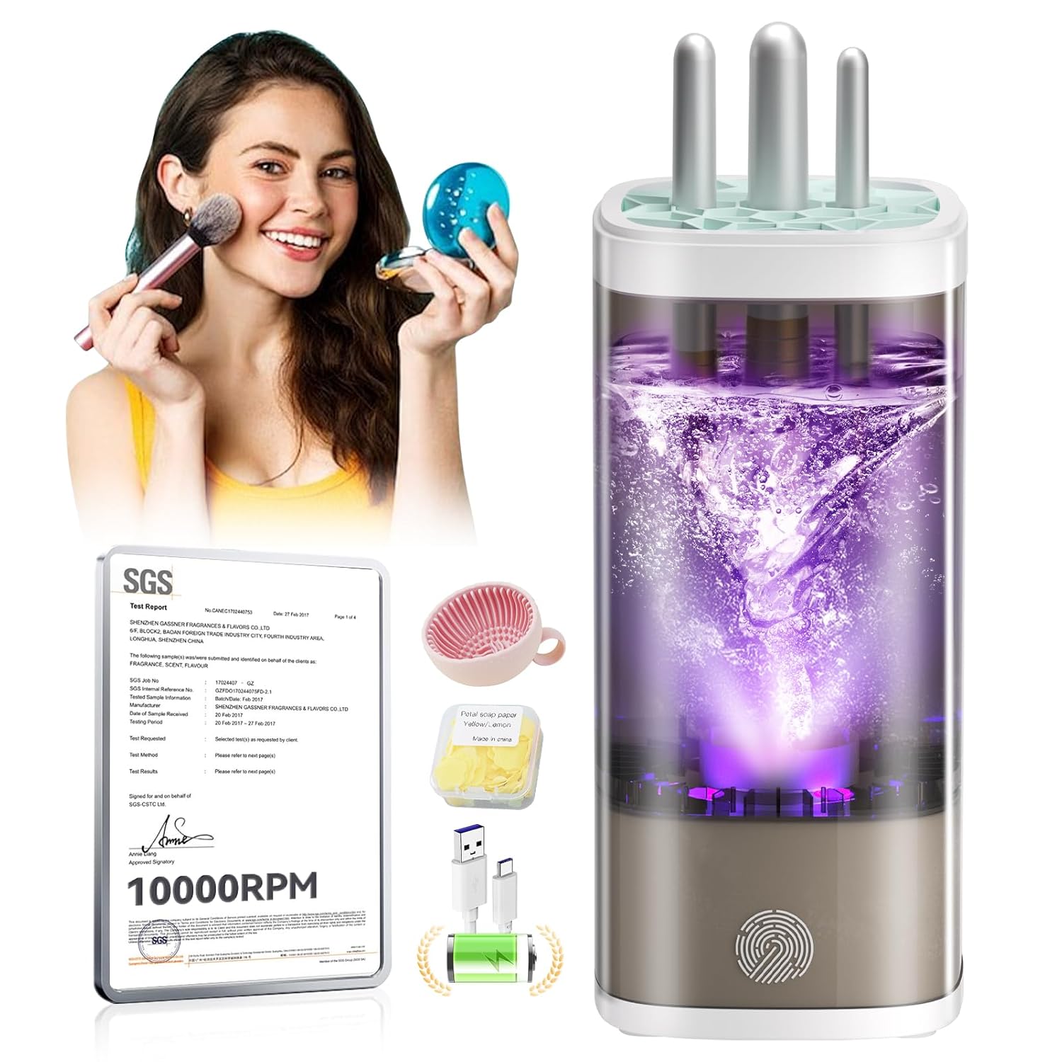 3.0 Upgrade Make Up Brush Cleaner Cosmetic【Industry NO.1-12x Cleaning Power】【SGS Certified - 0 Dust】 MakeupBrushes Cleaner Suitable for all Brush,Circuit Upgrade Make Up Brush Cleaner