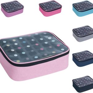 Small Clear Nail Polish Organizer Holds 30 bottles(15ml-0.5fl.oz) Nail Polish Case Multifunctional Nail Polish Bag organizer, Cosmetic Travel Makeup Cases for Women Pink