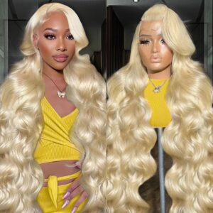 30 Inch 13x6 613 Lace Front Wig Human Hair Body Wave Blonde Lace Front Wigs Human Hair Pre-Plucked Bleached 200% Density 613 Hd Lace Frontal Wigs for Women