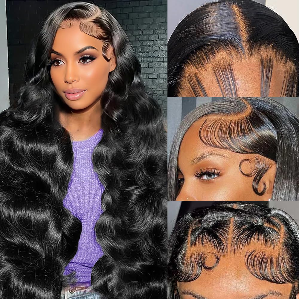 30 Inch 13x6 Lace Front Wigs Human Hair 200 Density Body Wave Lace Front Wigs Human Hair Brazilian Natural Black HD Lace Frontal Wigs Human Hair Pre Plucked with Baby Hair for Women