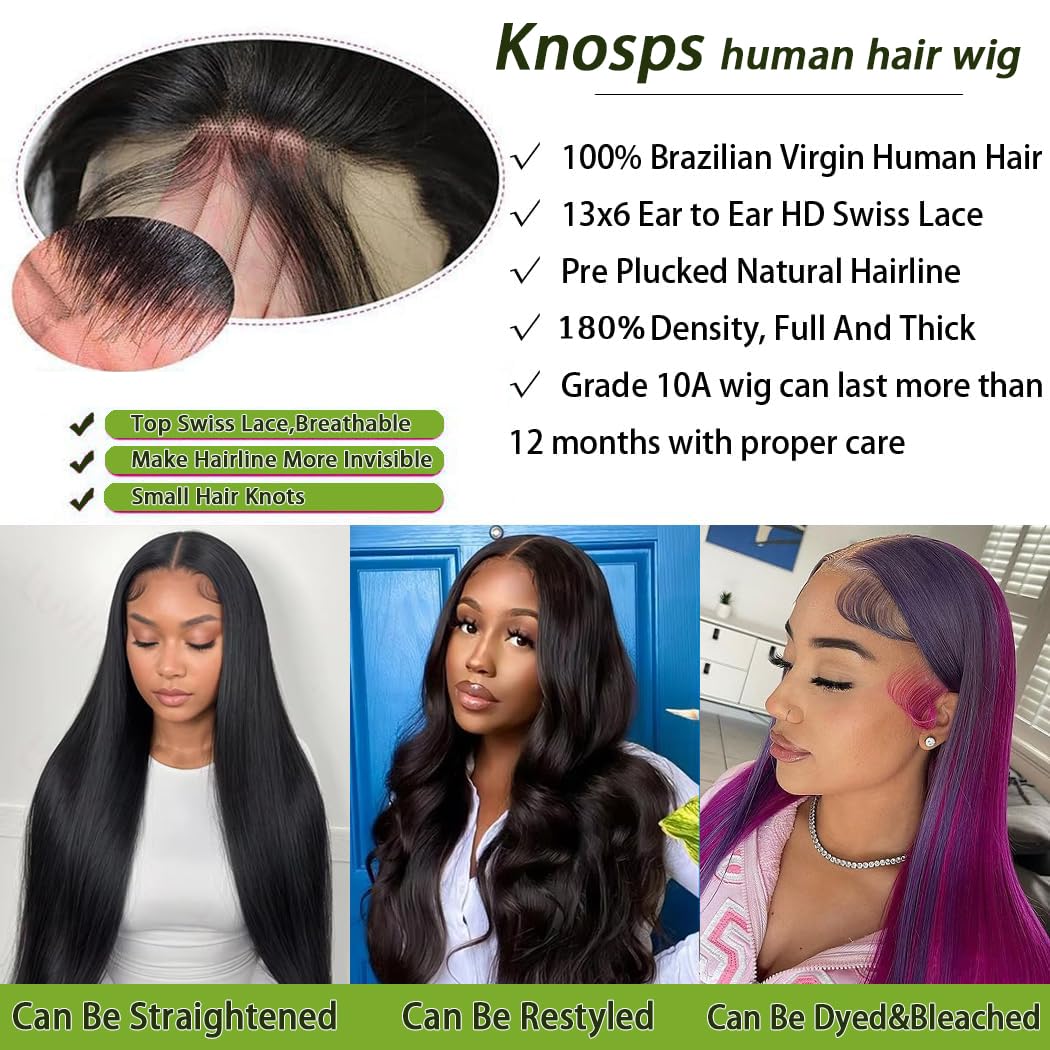 30 Inch 13x6 Lace Front Wigs Human Hair Pre Plucked Straight HD Lace Front Wigs Human Hair 180 Density 13x6 Frontal Wigs with Baby Hair Straight Glueless Wigs Human Hair for Women - Image 3