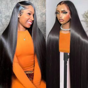 30 Inch 13x6 Lace Front Wigs Human Hair Straight Lace Front Human Hair Wig Pre Plucked 200 Density Glueless Natural Black Straight Wig Human Hair 13x6 HD Lace Frontal Wigs for Women