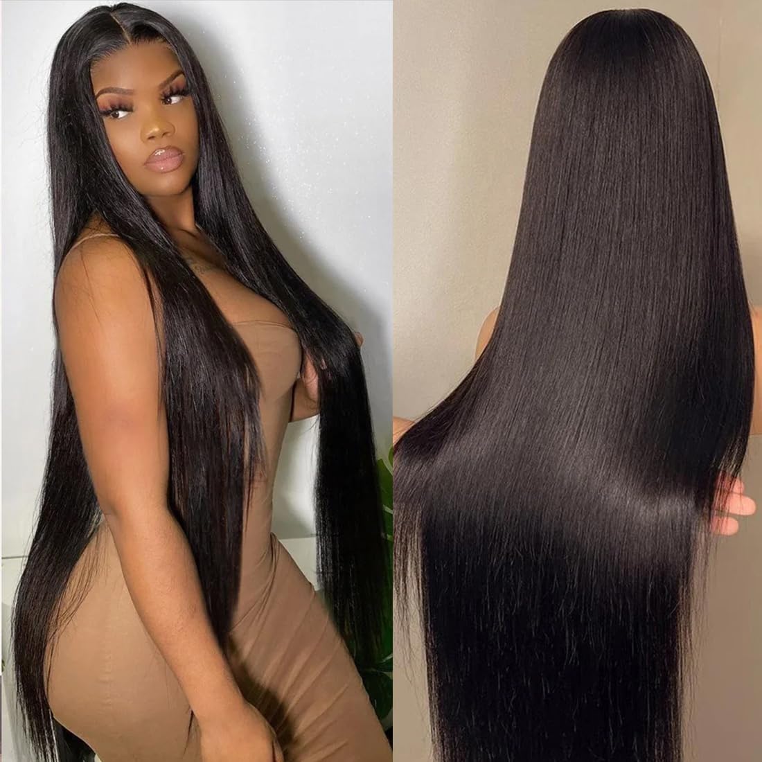 30 Inch 13x6 Straight Lace Front Wigs Human Hair Thin HD Glueless Pre Plucked Bleached Tiny Knots Full Lace Frontal Wig Upgraded 14A Soft Hair 200 Dentisty Black Wig