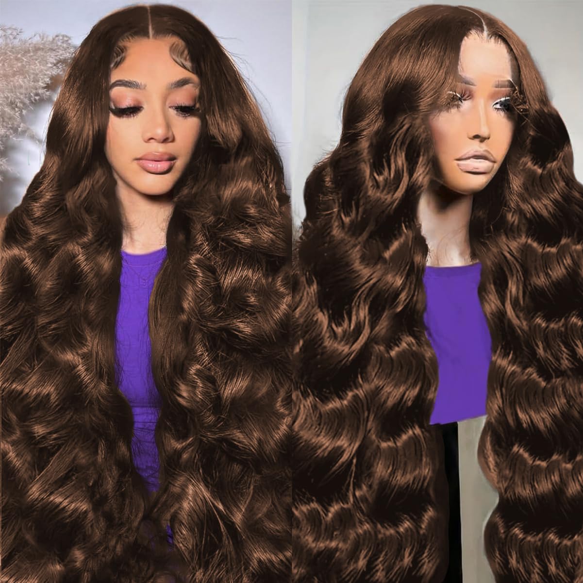 30 Inch Chocolate Brown Lace Front Wig Human Hair 210% Density Human Hair Wigs 13x6 Hd Body Wave Lace Front Wigs Human Hair for Women Brown Wig Pre Plucked Colored Frontal Wigs Human hair