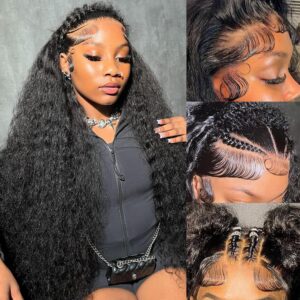 30 Inch Deep Wave Lace Front Wigs Human Hair 13x6 HD Lace Front Wigs Human Hair Pre Plucked Brazilian Curly Human Hair Wig 200 Density Glueless Frontal Wigs For Black Women