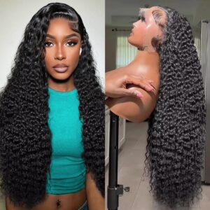 30 Inch Deep Wave Lace Front Wigs Human Hair 13x6 Hd Lace Frontal Wig 200 Denisty Glueless Curly Wig Human Hair Curly Lace Front Wigs Natural Black Pre Plucked Deep Wave Lace Frontal Wig