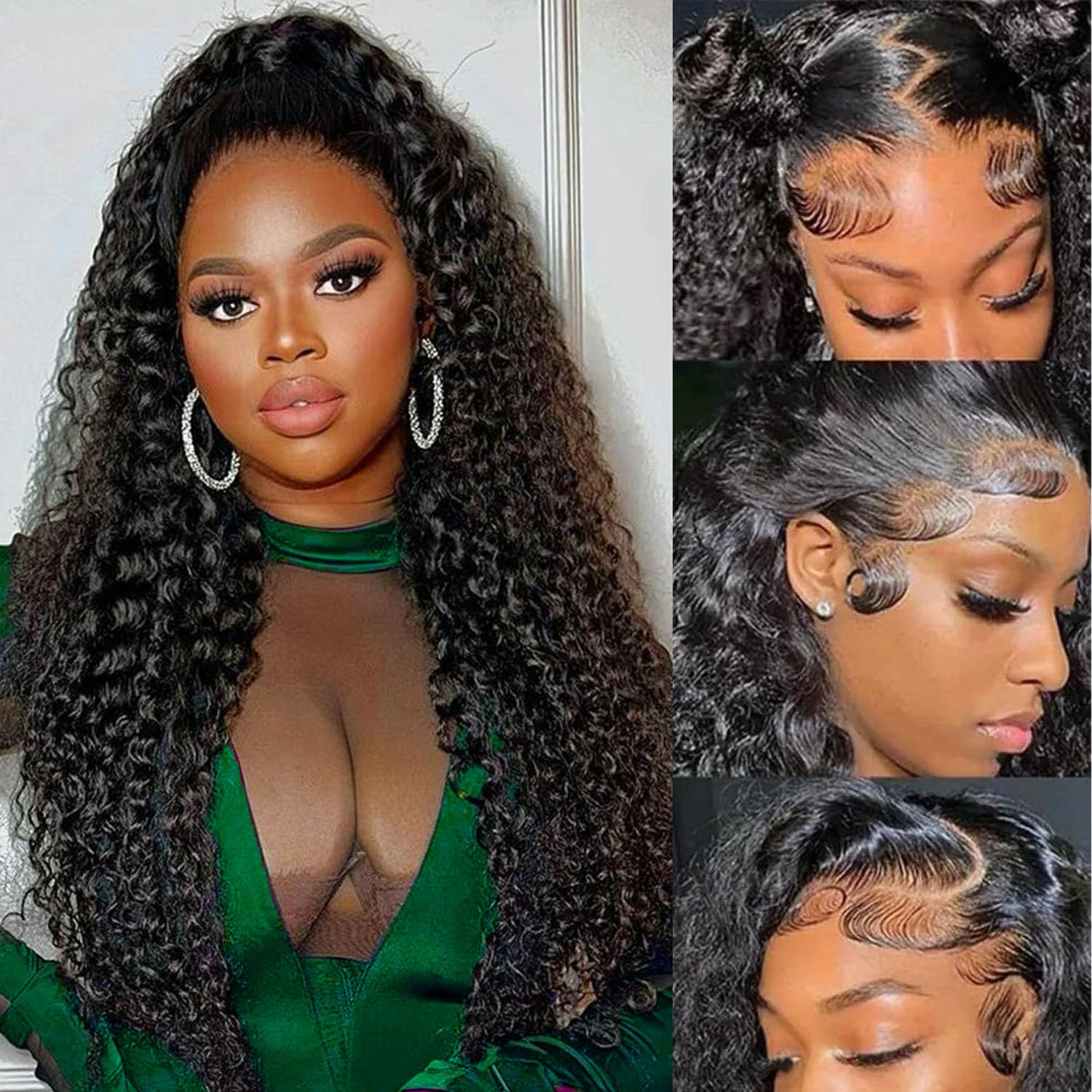 30 Inch Deep Wave Lace Front Wigs Human Hair Wig Curly Wig 13x6 Lace Front Wigs Human Hair for Women 200 Density Deep Curly Wigs Pre Plucked with Baby Hair Natural Color